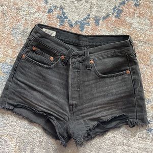 Levi’s 501 Black Denim Distressed Shorts